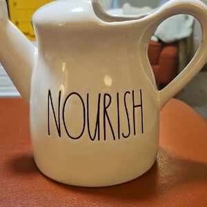 White Ceramic Teapot with 'NOURISH' Text